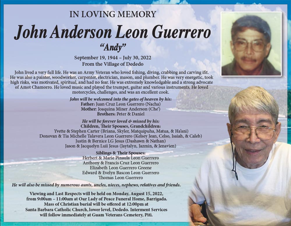 𐠒Pedro Junior Aguon Leon Guerrero, Obituaries