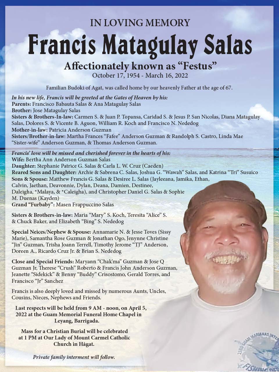Francis Salas Obituary (1954 2022) Hagatna, Guam Pacific Daily News