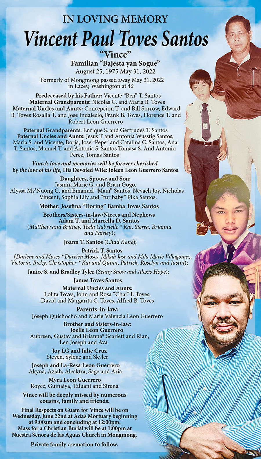 Vincent Paul Santos Obituary (1975 2022) Sinajana, Guam Pacific