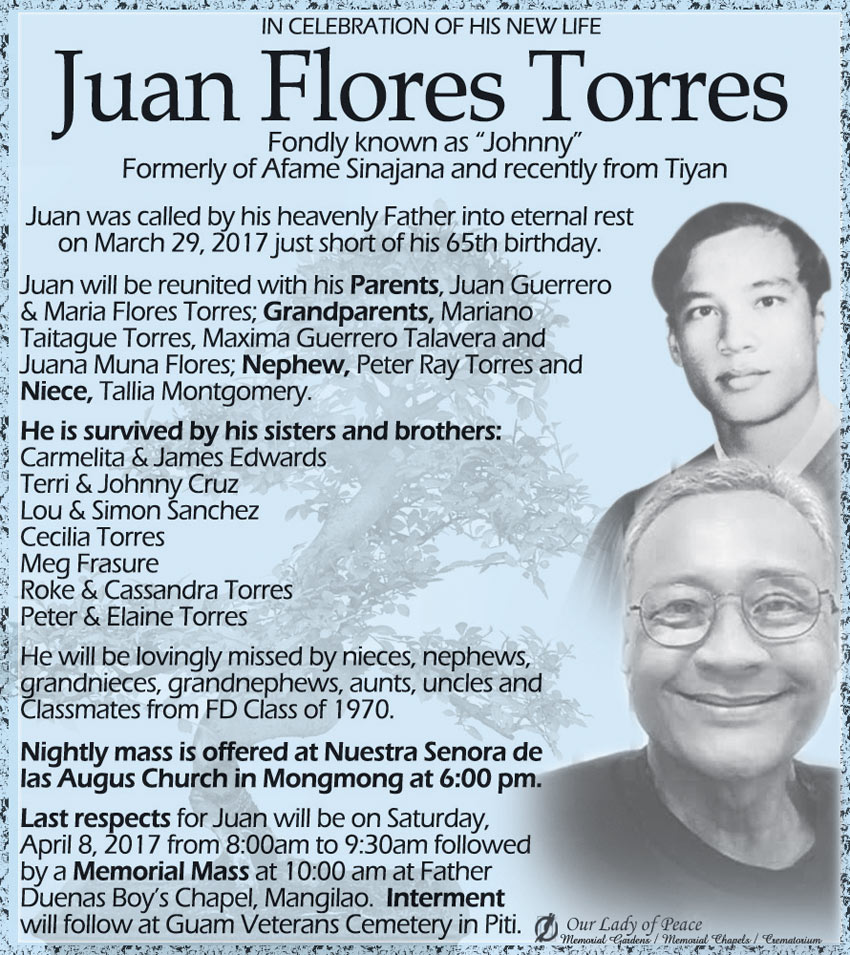 Juan Torres Obituary (2017) - Barrigada, Guam - Pacific Daily News