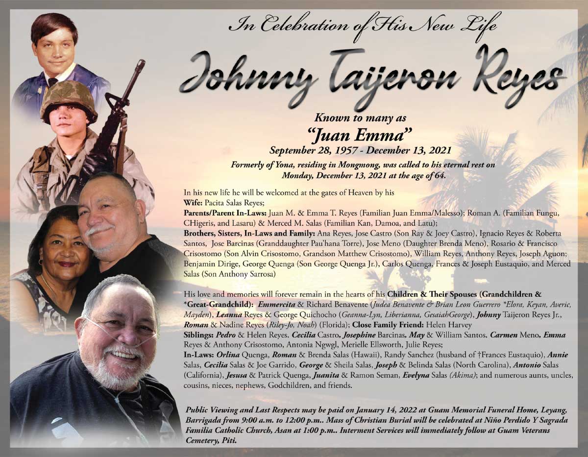 Johnny Reyes Obituary (1957 2022) Barrigada, Guam Pacific Daily News