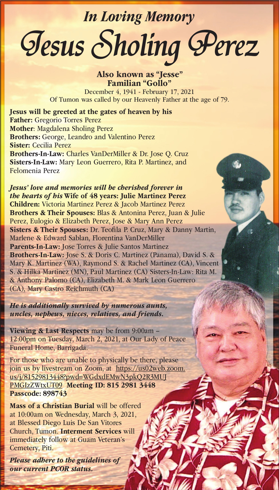 Jesus Perez Obituary (1941 2021) Hagatna, Guam Pacific Daily News