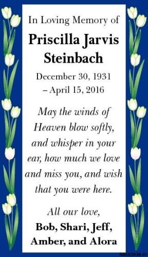 Priscilla Jarvis Steinbach obituary