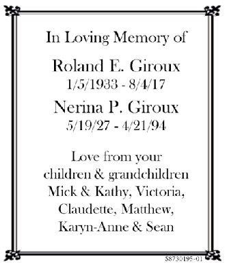 Roland and Nerina Giroux obituary