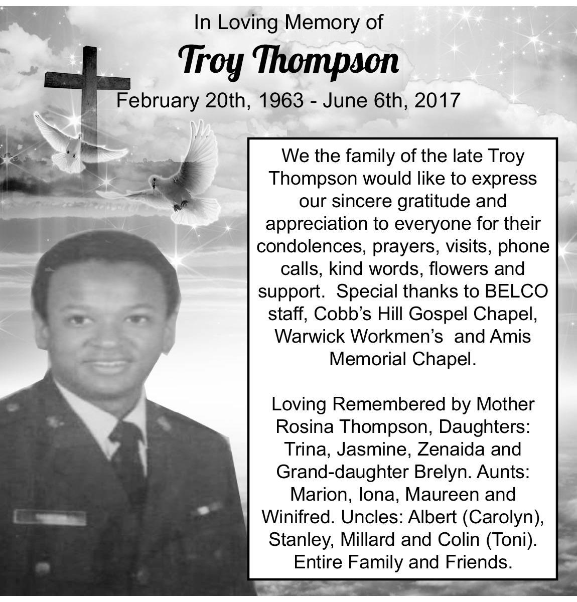 Troy Thompson Obituary (2017) Hamilton, Bermuda The Royal Gazette