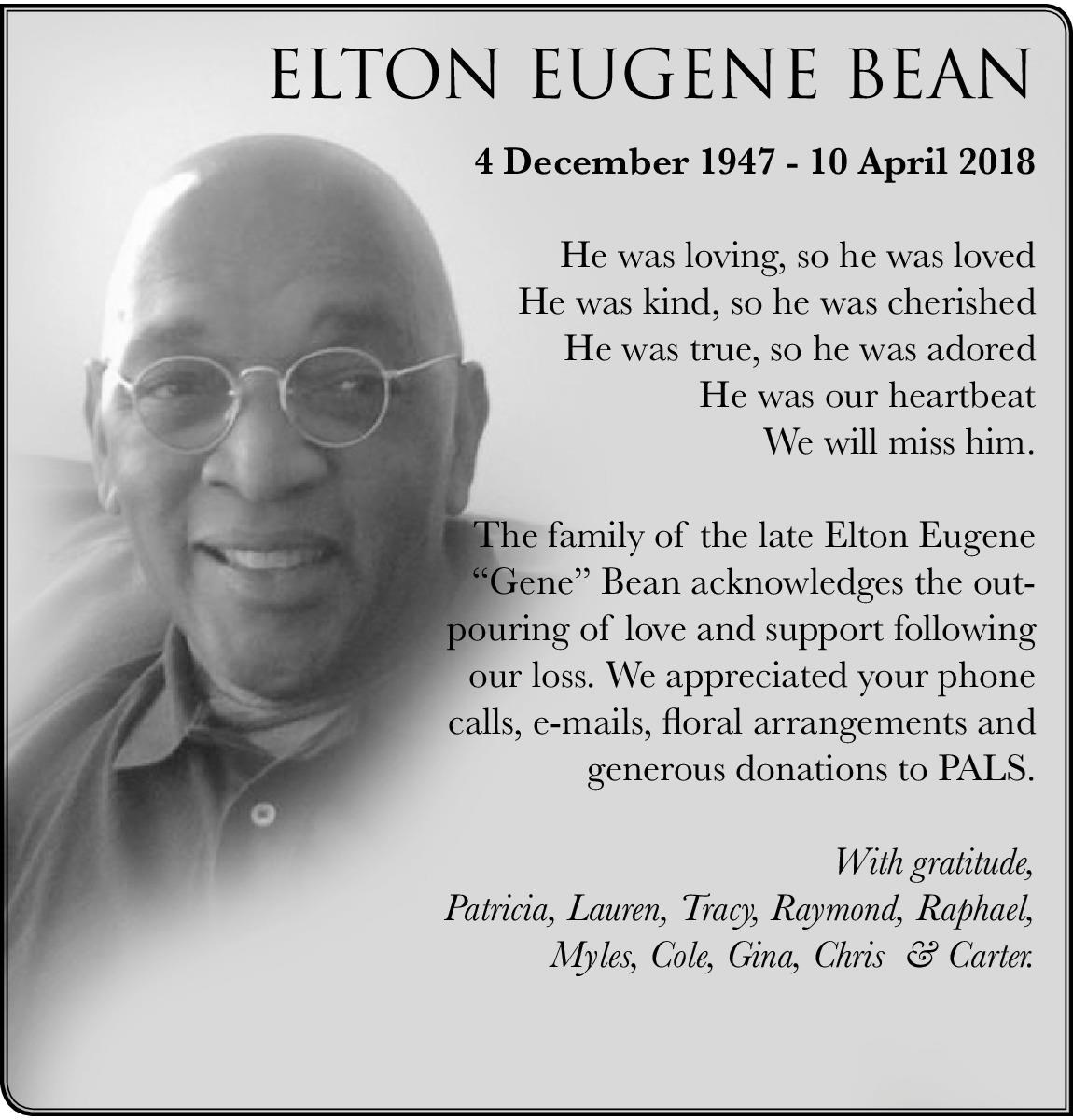 Elton Eugene Bean obituary
