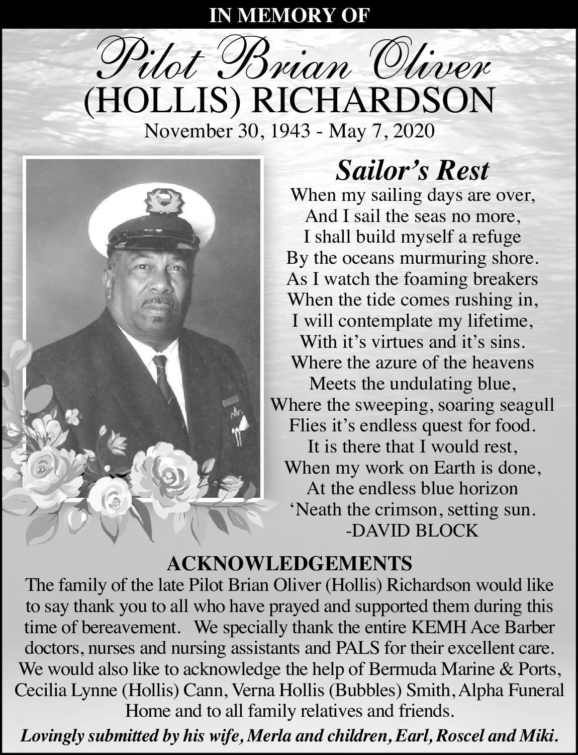 PILOT BRIAN OLIER RICHARDSON obituary, St. George'S, Bermuda