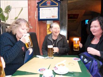 Mom in Italy at a German Pub