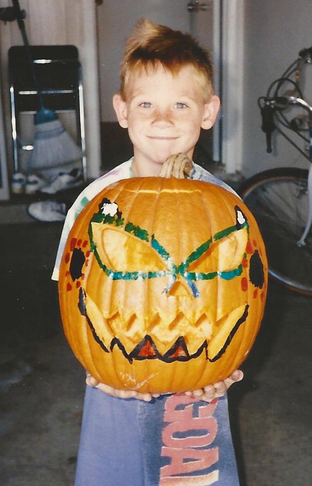 Child boy face paint orange pumpkin jack o lantern 201209030930 - Alaska  State Fair