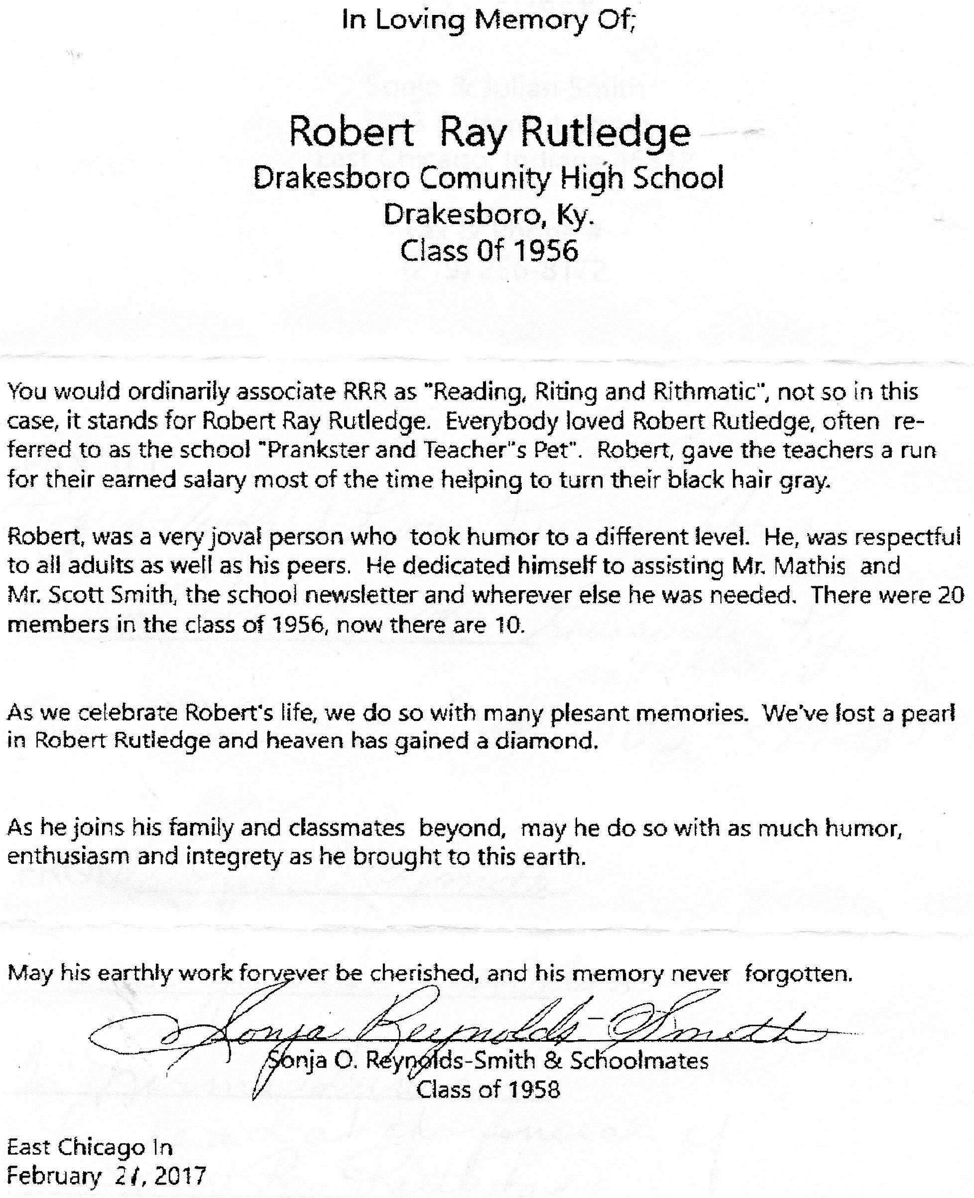 Robert Rutledge Obituary Louisville Kentucky Legacy Com